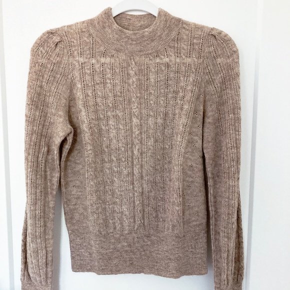 Doen x Reformation Dolly Puff Sleeve Heathered Tan Sweater - Size M - Picture 1 of 5